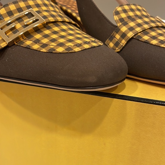 FENDI Promenade Slingback Gingham and Suede Pumps - Picture 11 of 13
